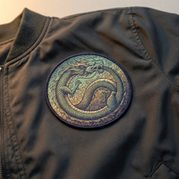 Gewebter Drachen-Patch auf schwarzer Bomberjacke